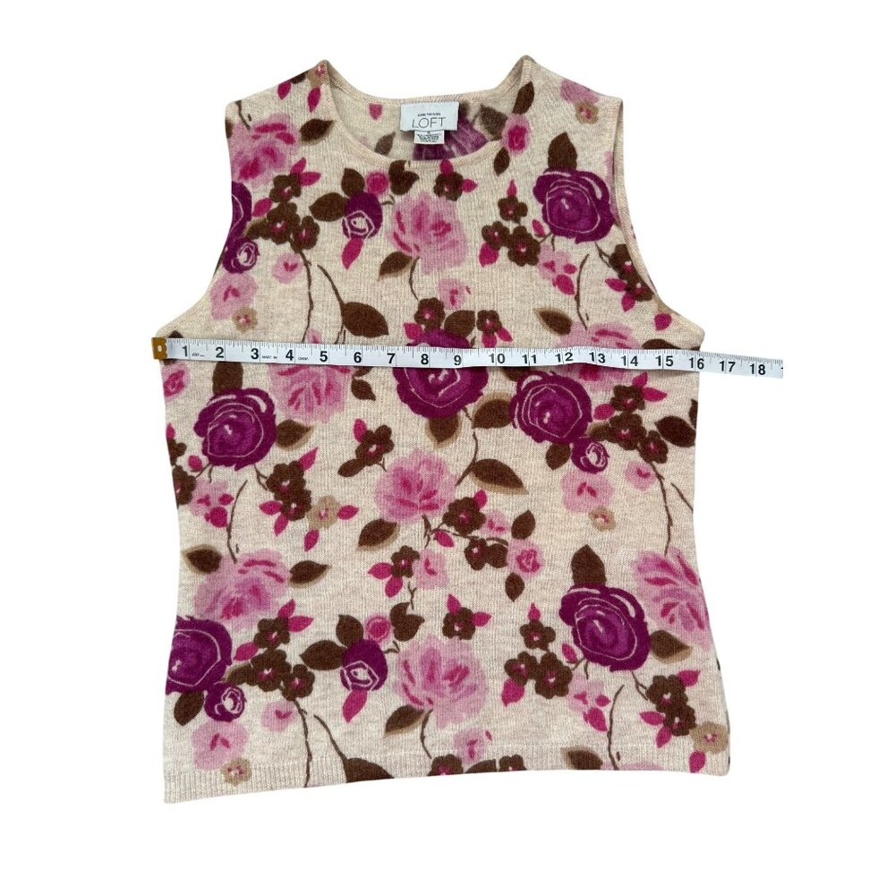 Ann Taylor Loft Floral Lambswool & Angora Sleeveless Sweater Beige Pink Size S - Picture 5 of 7